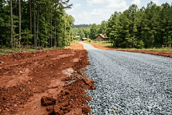 Before and after gravel driveway restoration in Bulloch County, Georgia