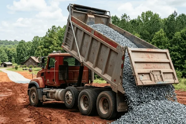 Gravel delivery and spreading in Statesboro, Georgia